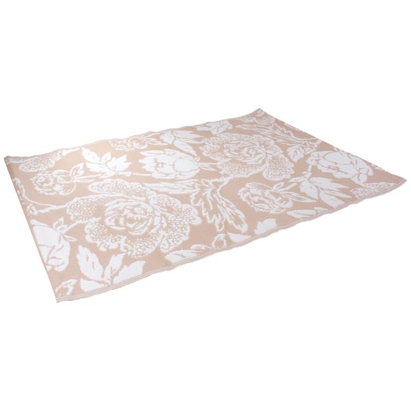 Pink and Beige 4 x 6 ft. Floral Polypropylene Indoor/Outdoor Area Rug