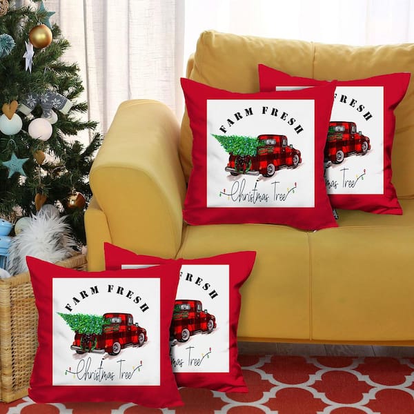 Mike&Co. New York Christmas Truck Decorative Throw Pillow Set of 4 - White - 18 x 18 in
