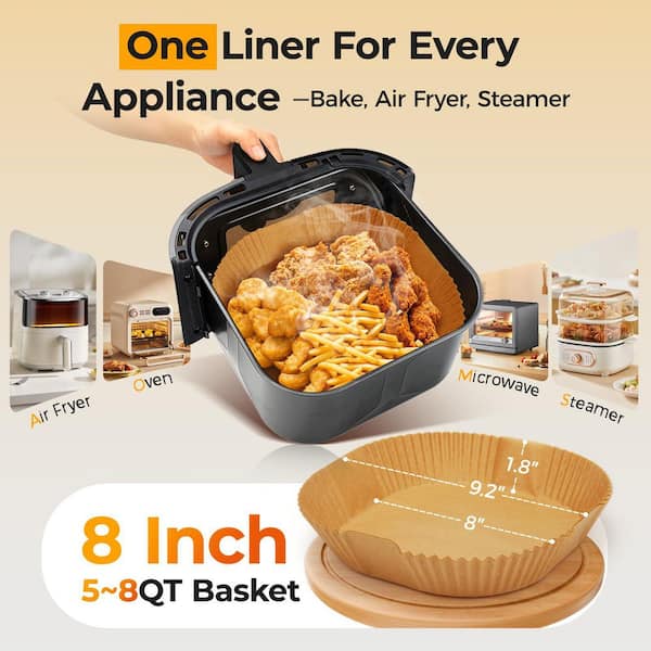 8 in. Disposable Unbleached Square Air Fryer Parchment Paper Liners for Airfryer Basket Oven and Pan (500-Pack)