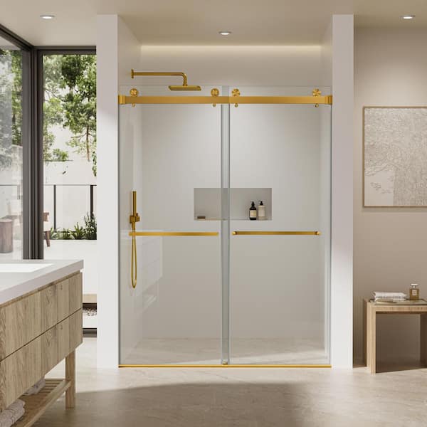 mortix 68-72 in. W x 80 in. H Double Sliding Frameless Shower Door