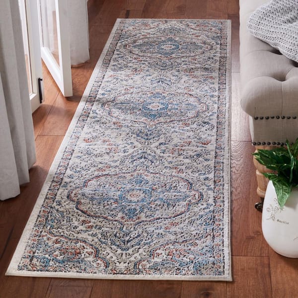 Oregon Gray/Blue 2 ft. x 12 ft. Medallion Border Runner Rug