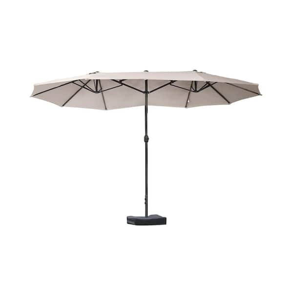 JimsMaison 15 ft. Steel Outdoor Double Sided Market Umbrella in Brown