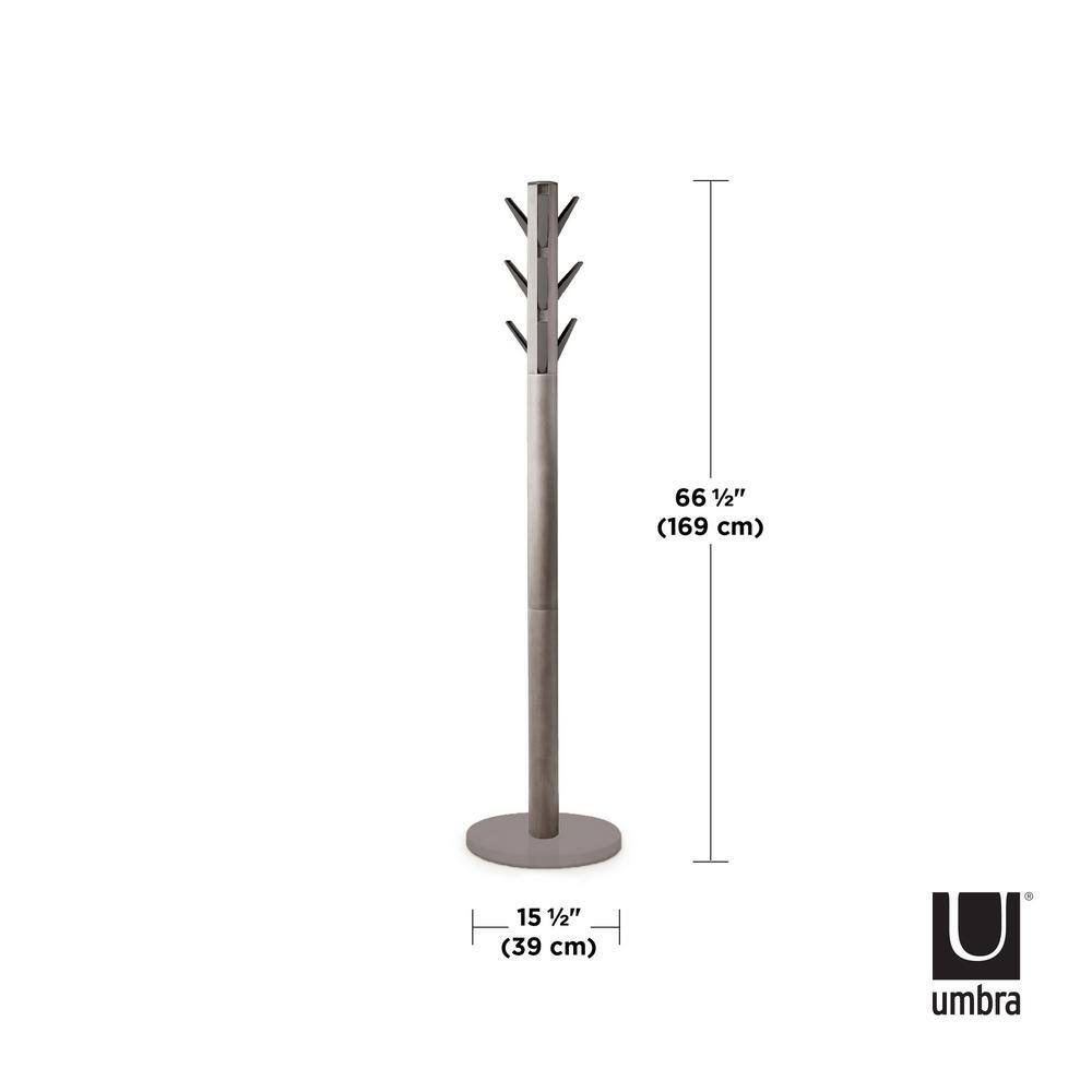 Gray Rubberwood Modern Freestanding Coat Rack with 9 Hooks