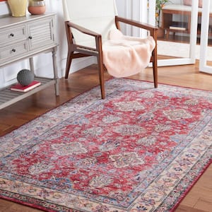 Tuscon Rust/Beige 5 ft. x 8 ft. Machine Washable Border Floral Distressed Area Rug