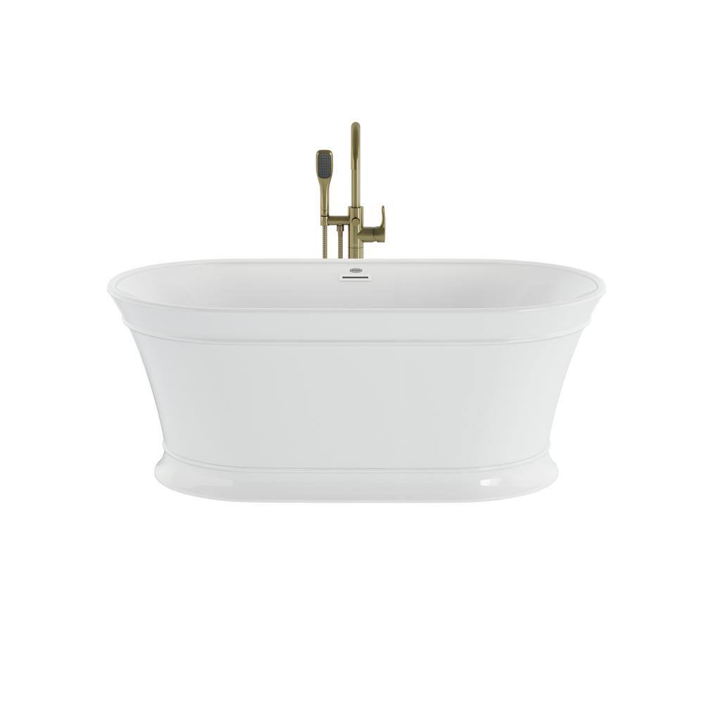 JACUZZI Lyndsay 59 in. Acrylic Flatbottom Soaking Non-Whirlpool Bathtub in White with Round Tub Filler in Brushed Bronze -  TB46W59