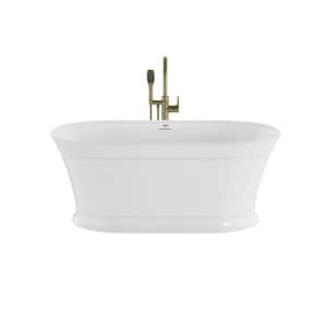Lyndsay 59 in. Acrylic Flatbottom Soaking Non-Whirlpool Bathtub in White with Round Tub Filler in Brushed Bronze