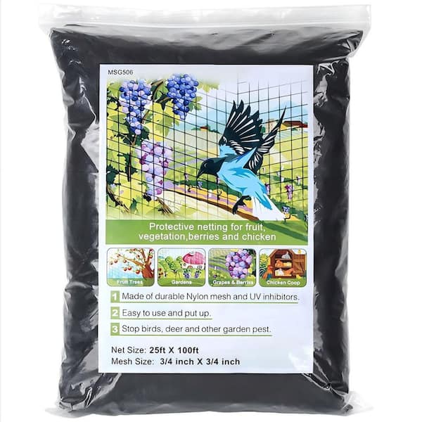 25 x 100 ft. Heavy Duty Nylon Bird Netting, 3/4 in. Mesh Garden Bird Netting for Protecting Fruit Trees and Vegetables