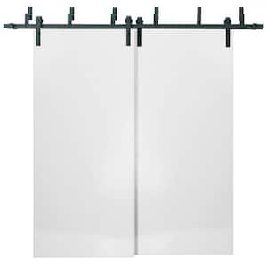 0010 36 in. x 80 in. Flush White Finished Pine Wood Sliding Door with Barn Bypass Hardware