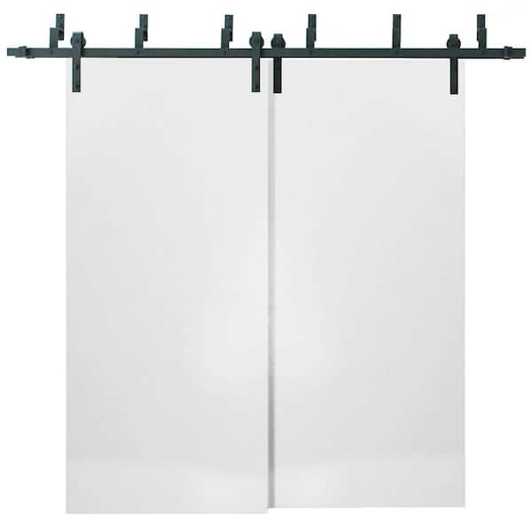 Sartodoors 0010 36 in. x 96 in. Flush White Finished Pine Wood Sliding Door with Barn Bypass Hardware