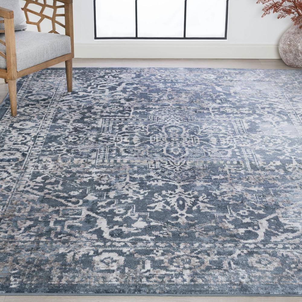 Nexus Blue and White Synthetic 5' x 7' Rectangular Area Rug