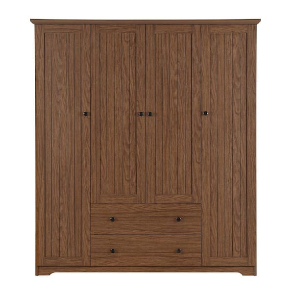 Farmhouse Brown Solid Wood 60.6 in. Armoire with 4 Doors and 2 Drawers