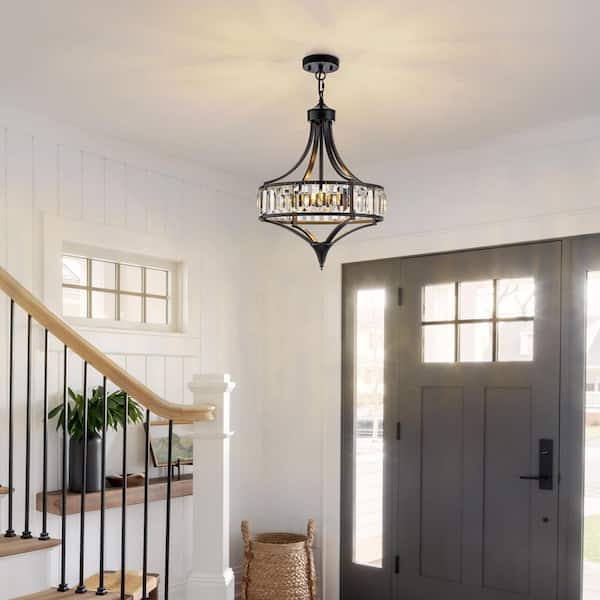 TinHon 4-Light Black Crystal Chandelier with E26 Sockets, Modern