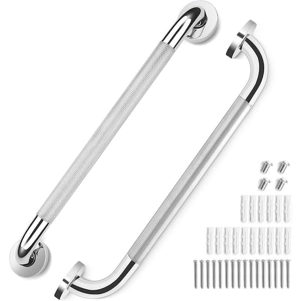 16 in. Knurled Anti-Slip Bathroom Shower Grab Bars Safety Handicap Handles for Elderly and Seniors 2 Pack