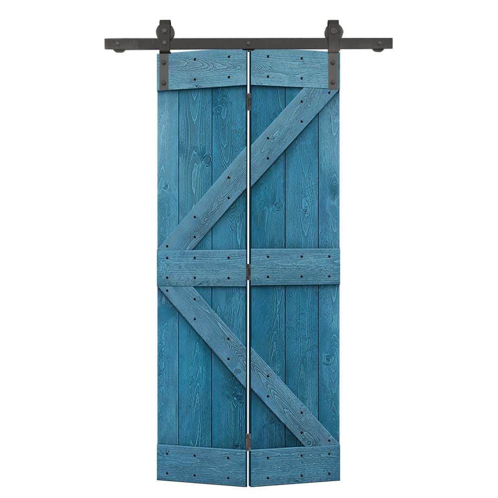 28 in. x 80 in. K Series Solid Core Ocean Blue Stained DIY Wood Bi-Fold Door with Sliding Hardware Kit price history on PriceWatchPro