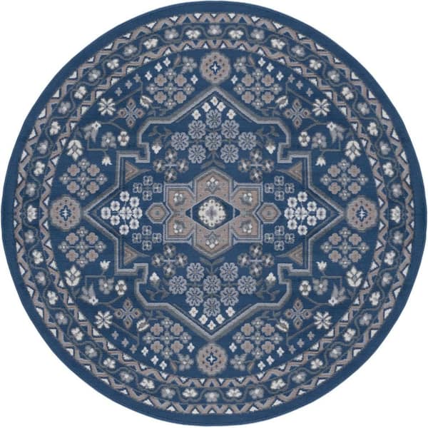 Hampton Oriental Navy 6 ft. Round Indoor Area Rug