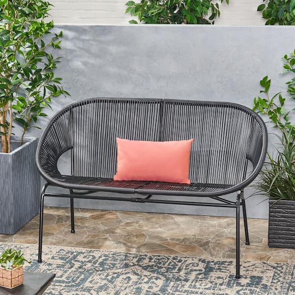 Noble House Condessa 52 in. 2-Person Black Faux Rattan Outdoor Bench