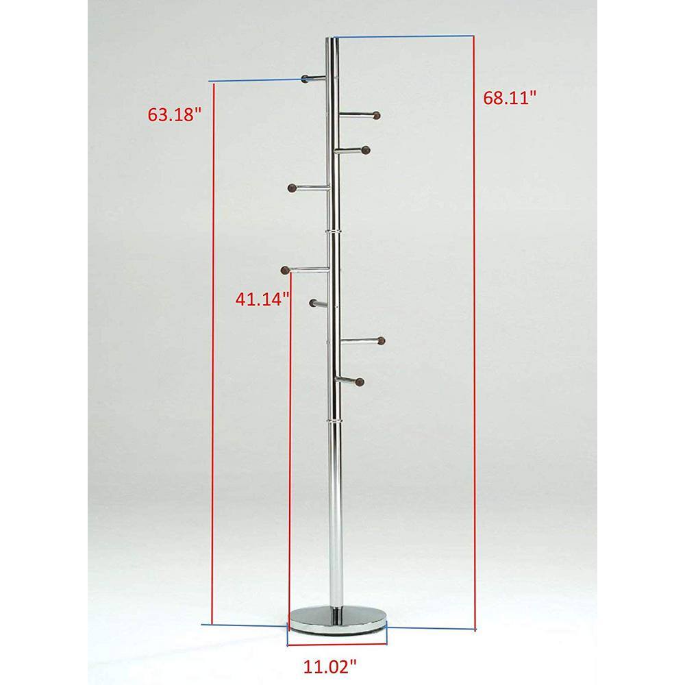 Chrome Finish Metal Coat Rack with Walnut Wooden Balls