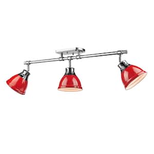 Duncan 3-Light Chrome Semi-Flush Mount with Red Shade