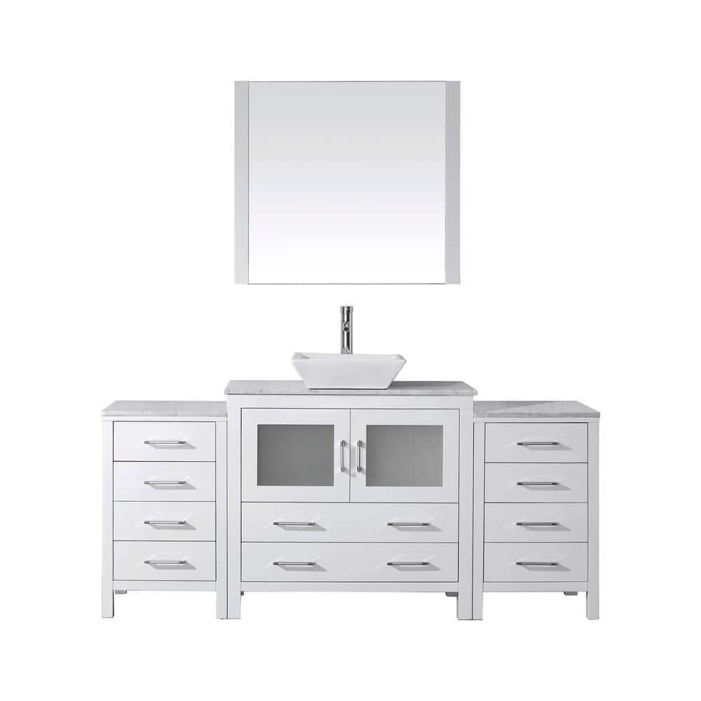 Virtu Usa Dior 69 In W Bath Vanity In White With Marble Vanity Top In White With Square Basin And Mirror And Faucet Ks 70068 Wm Wh The Home Depot