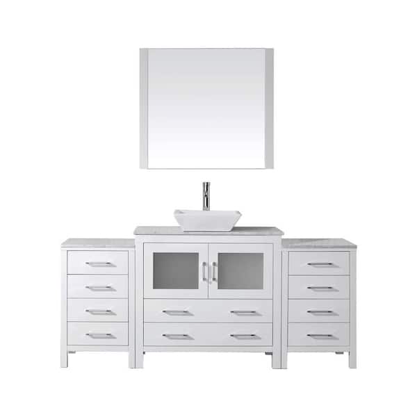 Virtu USA Dior 69 in. W Bath Vanity in White with Marble Vanity Top in White with Square Basin and Mirror