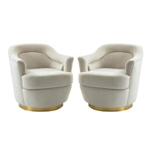 Cosmin Modern Polyester Tan Swivel Barrel Chair with Metal Base and 3-degree Curved Seat Set of 2