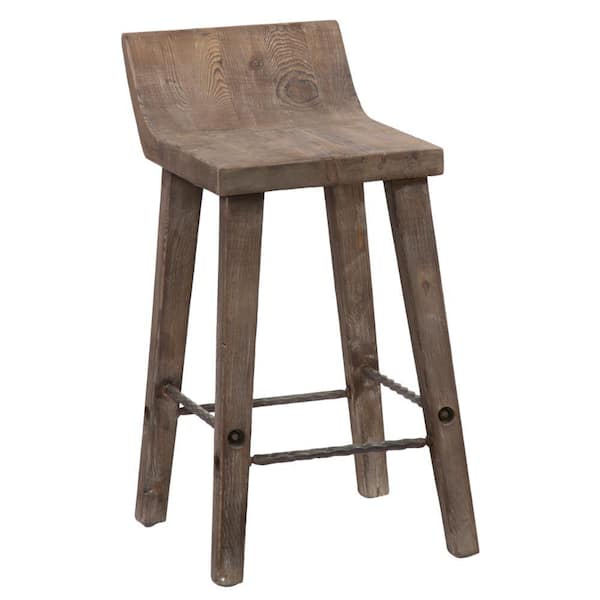 Benjara 29 in. Brown Low Back Iron Frame Counter Height Stool with Wooden Seat