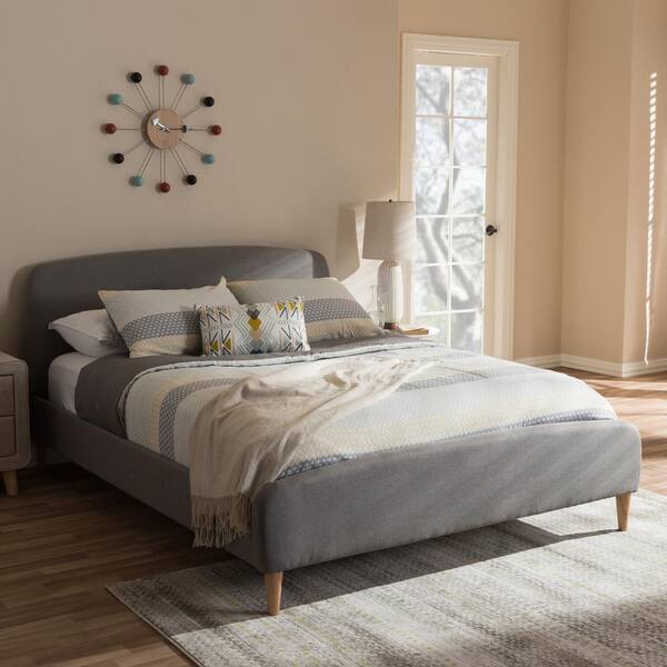 Baxton Studio Mia Mid-Century Gray Fabric Upholstered King Size Bed