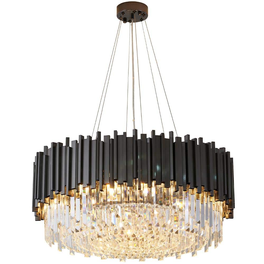 Asuar 12 light Black Crystal Basket Drum Chandelier for Living Room with No
