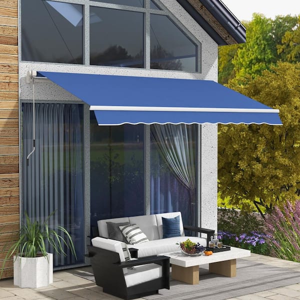 12 ft. W x 10 ft. D Manual Retractable Awning Outdoor Sunshade