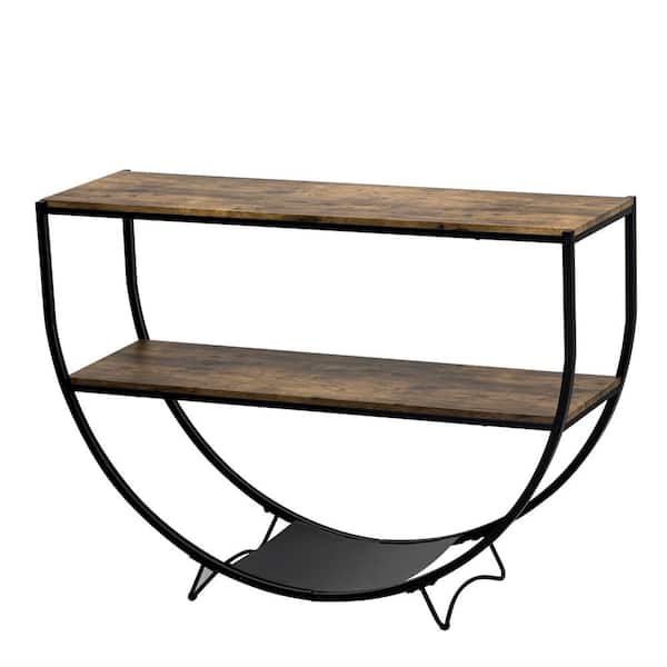 Polibi 48 in. Distressed Brown Half-Moon Wood Console Table