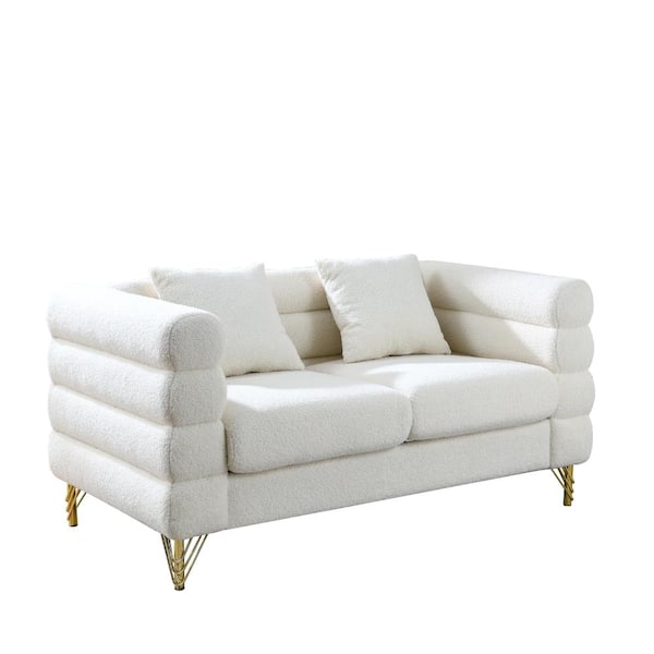 60 in. Armless 2-piece Teddy Fabric Sectional Sofa with Pillows in Ivory durable construction