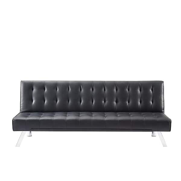 FORCLOVER 70 in. Width Black Faux Leather 3-Seat Twin Sleeper Convertible Sofa Bed
