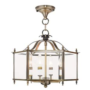 Livingston 4 Light Antique Brass Convertible Pendant/Ceiling Mount