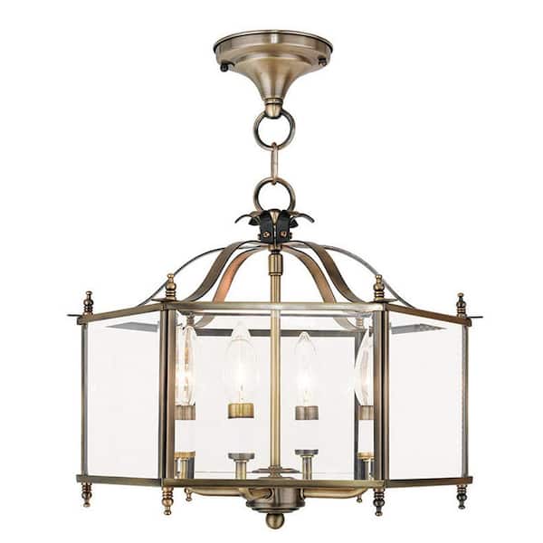 Livex Lighting Livingston 4 Light Antique Brass Convertible Pendant/Ceiling Mount