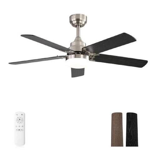42 in. Indoor Nickel Standard Ceiling Fan with Adjustable White Integrated LED, Remote, Reversible DC Motor and 5 Blades Lighting