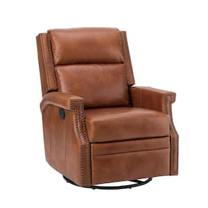 Dryope Saddle Genuine Leather Swivel Rocker Recliner with Nailhead Trim