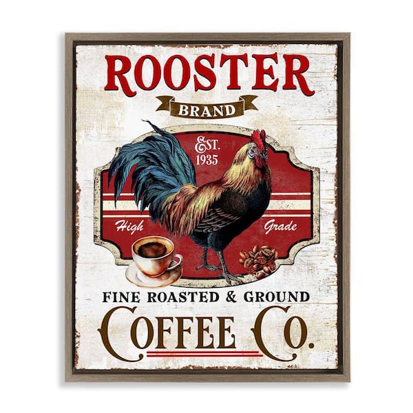 Stupell Industries Rooster Brand Coffee Co by Creatif Belle Brown Floater Frame Food Graphic Art Print 31 in. x 25 in.