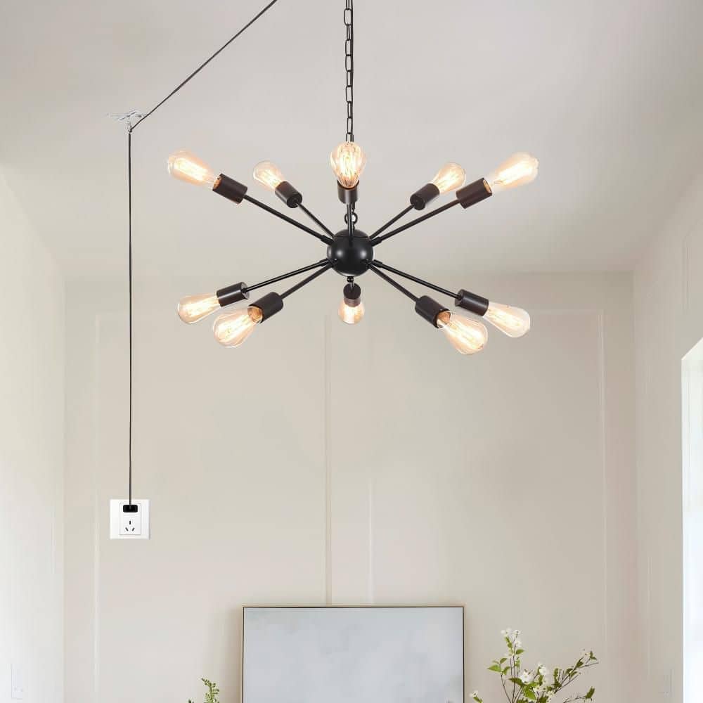 ETONIMERR Aura 23.5 in. 10-Light Farmhouse Black Sputnik