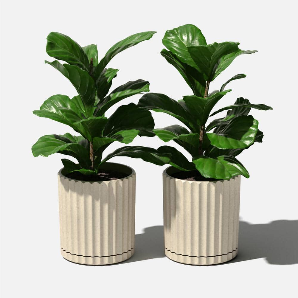 Sand Fluted 6'' Plastic-Stone Indoor/Outdoor Planter Set