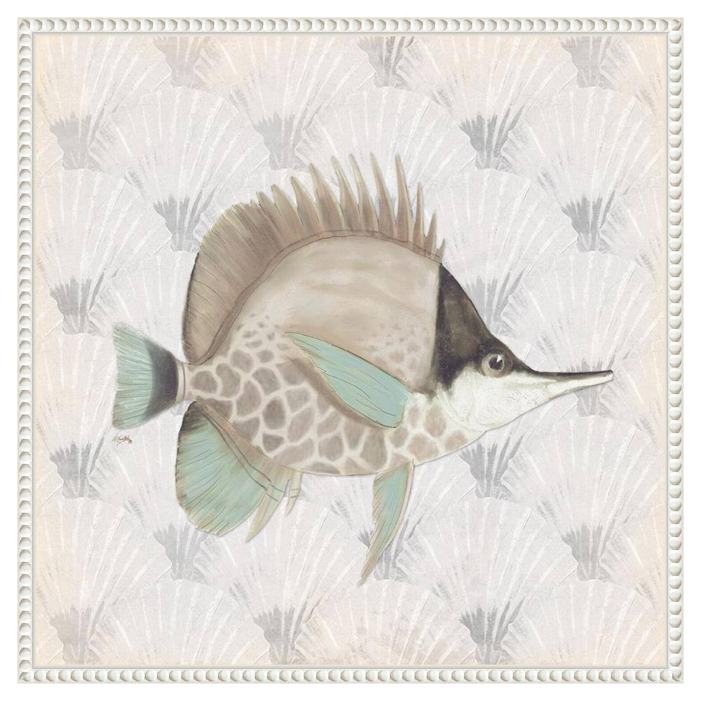 Neutral Vintage Fish Graphic Art on Canvas with White Frame