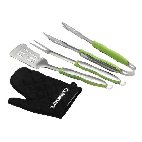 Cuisinart 3-Piece Stainless Steel Grilling Tool Set in Green with Black Grill Glove