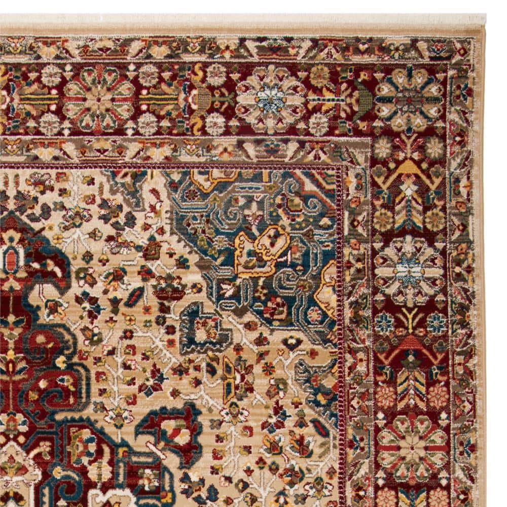 Ivory and Red 9' x 12' Synthetic Reversible Area Rug