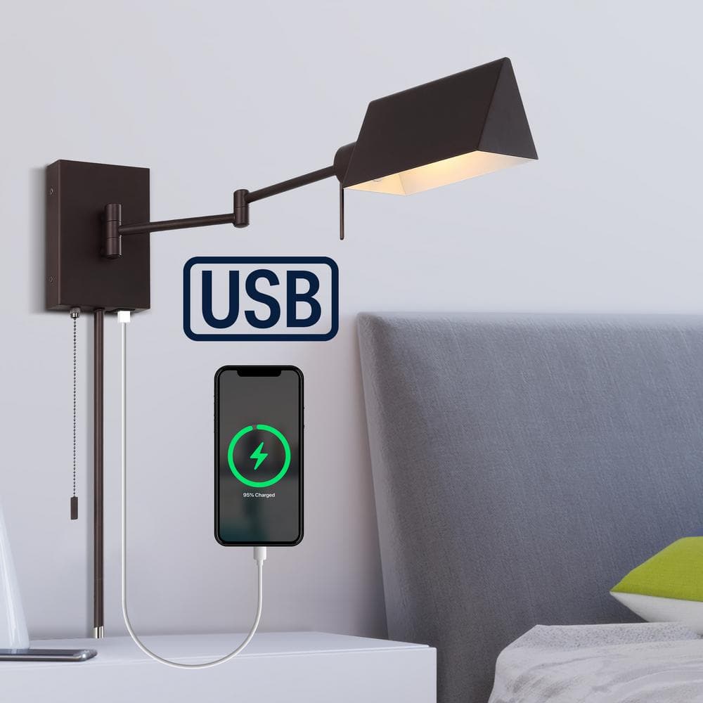 Arlo Oil Rubbed Bronze Swing Arm Wall Sconce with USB Charging Port