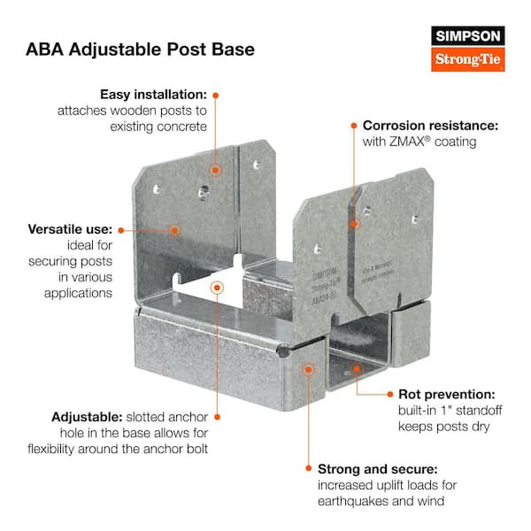 ABA ZMAX Galvanized Adjustable Standoff Post Base for 6x6 Nominal Lumber