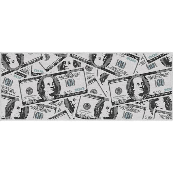 Well Woven Money Dollar Stacked Novelty Printed Green 2 ft. x 5 ft. Runner Area Rug