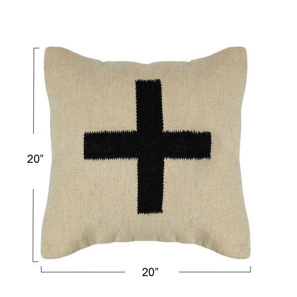 20'' Square Natural and Black Cotton Wool Throw Pillow