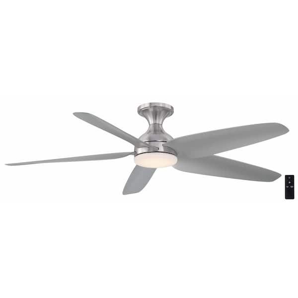 Hampton Bay Ceva 54 in. Indoor/Outdoor Brushed Nickel with Silver Blades Ceiling Fan with Adjustable White with Remote Included