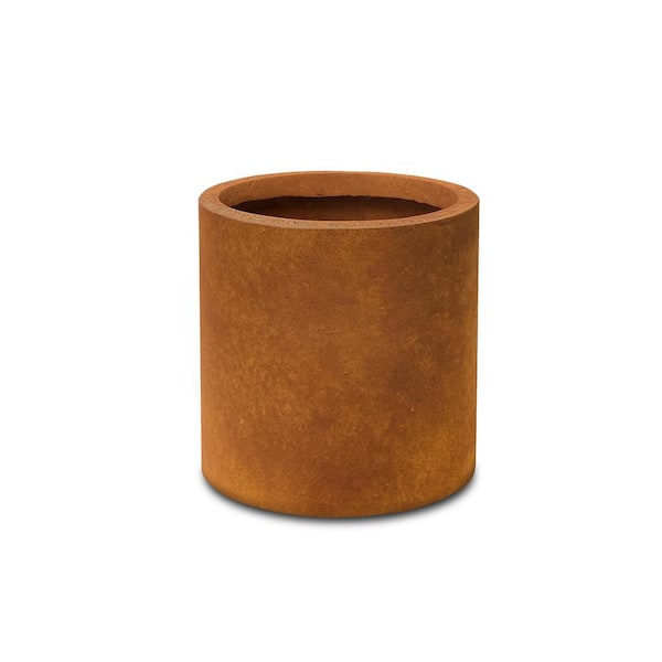 KANTE 12.9 in. Dia Cylindrical Faux Rusty Metal Lightweight Concrete Modern Planter Outdoor Indoor Decorative Plant Pot