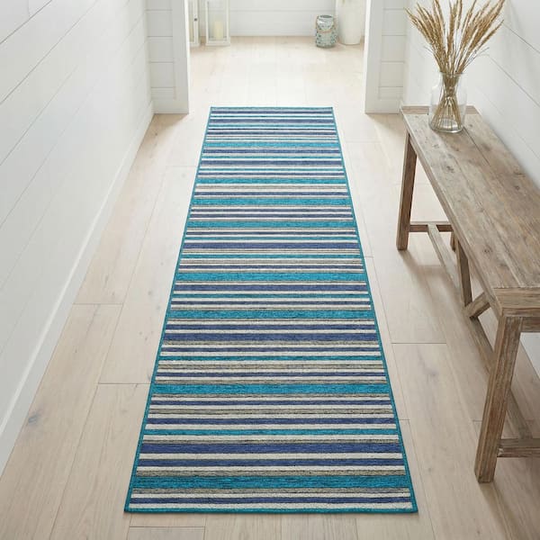 Cape Brockton Cobalt-Teal 2 ft. 3 in. x 11 ft. 9 in. Indoor/Outdoor Runner Rug
