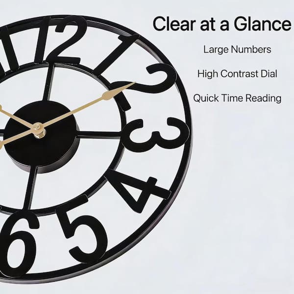 14 in. Outdoor Wall Clock, Silent Battery-Operated Metal Patio and